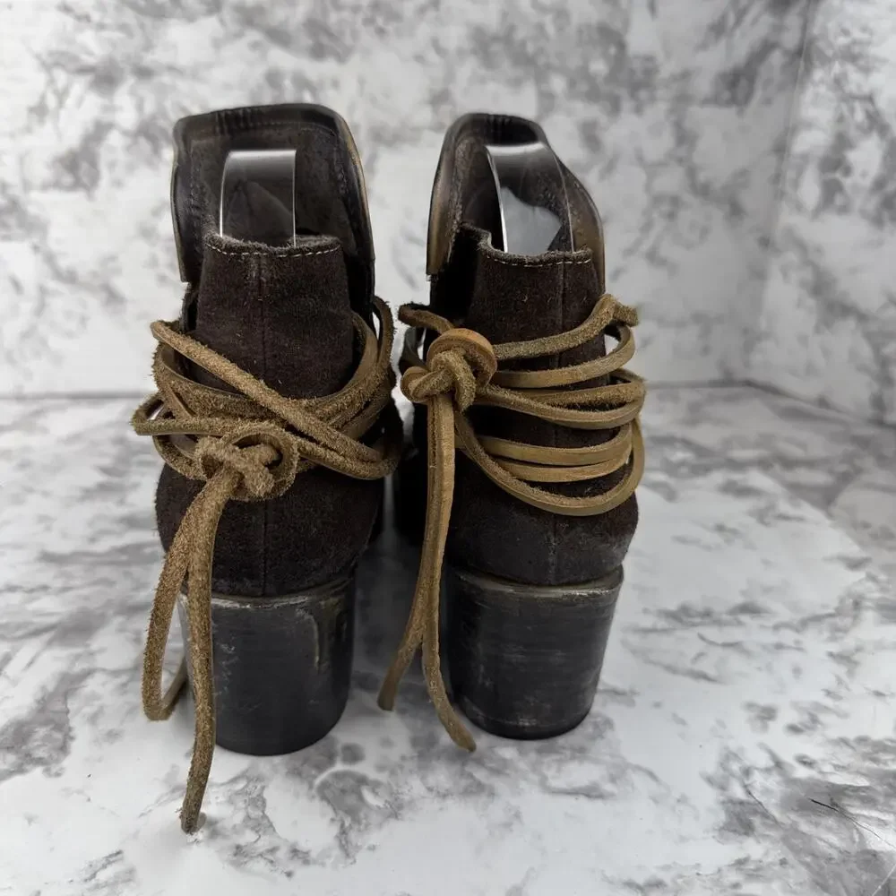 Freebird Steven Casey Heel Ankle Boot Size 7 Cognac‎ Brown Leather Western Boho